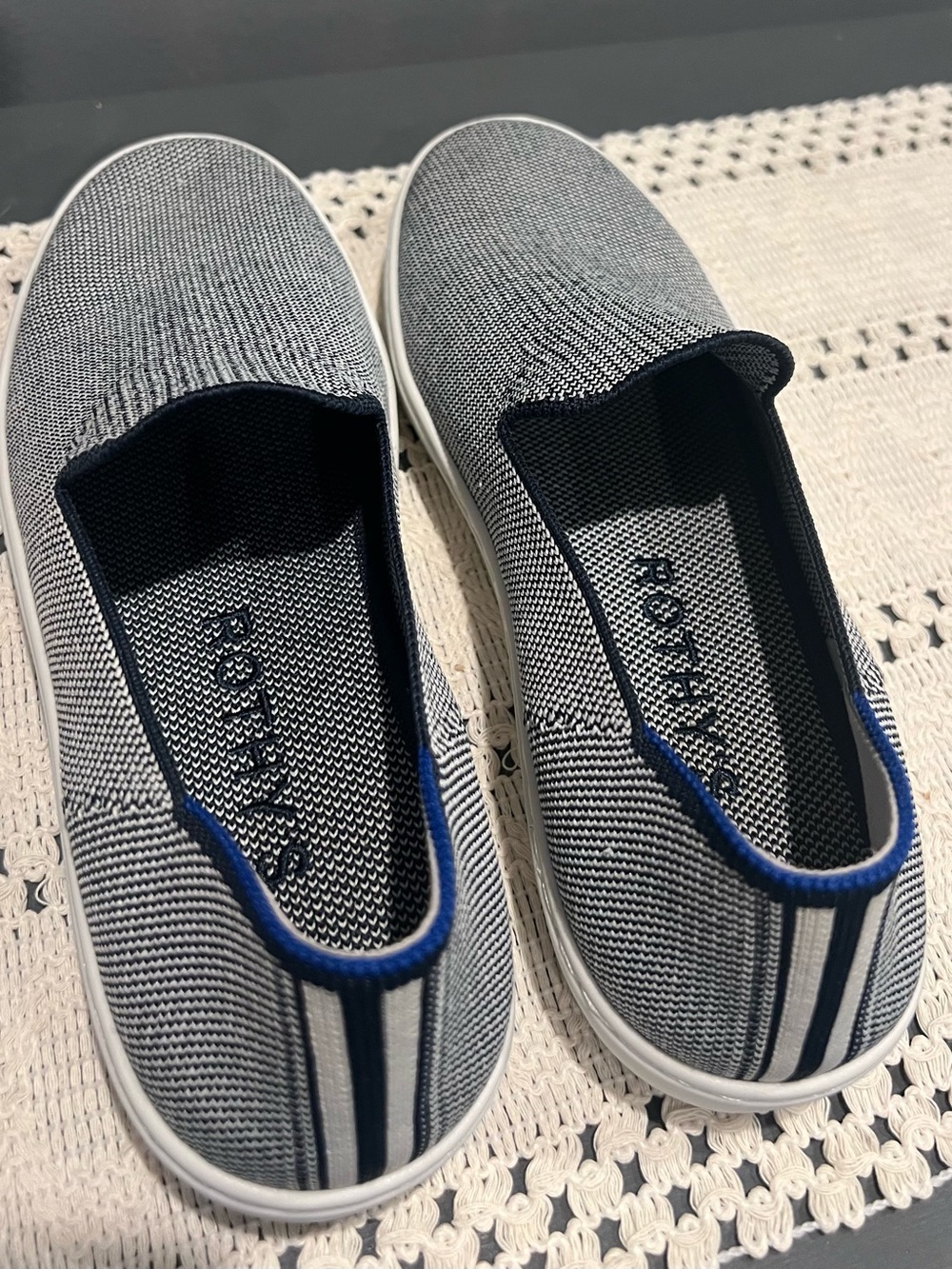 Rothy's Navy and White Knit The Original Slip-On Sneaker